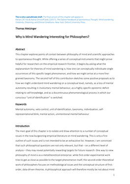 Why Is Mind Wandering Interesting for Philosophers?