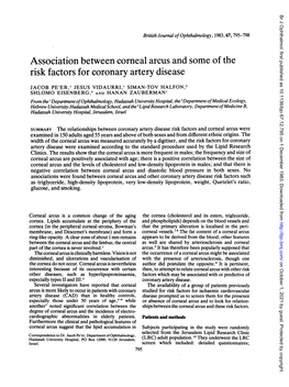 Association Between Corneal Arcus and Some of the Risk Factors for Coronary Artery Disease