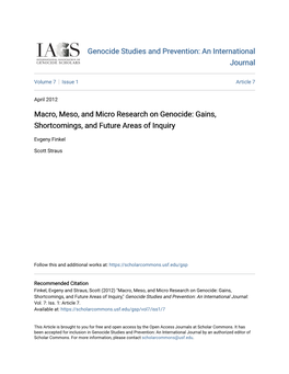 Macro, Meso, and Micro Research on Genocide: Gains, Shortcomings, and Future Areas of Inquiry