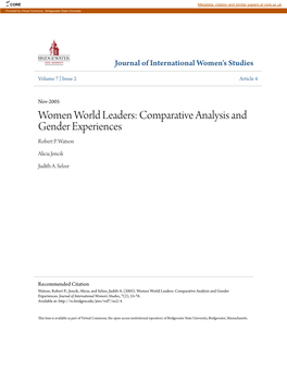 Women World Leaders: Comparative Analysis and Gender Experiences Robert P