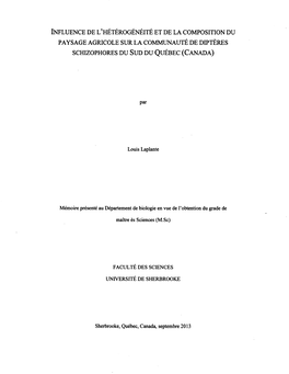 Paysage Agricole Sur La Communauté De Diptères Schizophores Du Sud Du Québec (Canada)