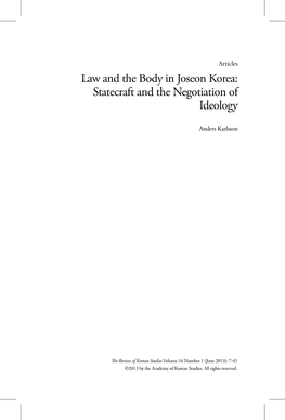 Law and the Body in Joseon Korea: Statecraft and the Negotiation of Ideology