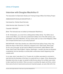 Interview with Douglas Macarthur II
