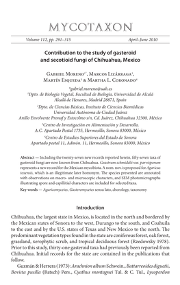 Contribution to the Study of Gasteroid and Secotioid Fungi of Chihuahua, Mexico
