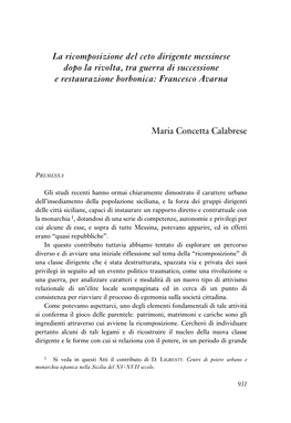 La Ricomposizione Del Ceto Dirigente Messinese Dopo La Rivolta, Tra Guerra Di Successione E Restaurazione Borbonica: Francesco Avarna