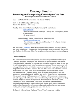 Memory Bandits Preserving and Interpreting Knowledges of the Past Interdisciplinary Research Collaborative Seminar