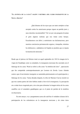 La Justicia De Una Causa: Los Argumentos Del Clero Insurgente En La Revolución De La Nueva España (1810-1821)*