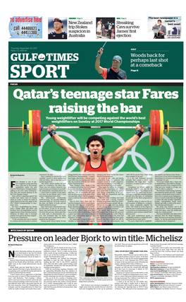 Fares Raising the Bar Young Weightlifter Will Be Competing Against the World’S Best Weightlifters on Sunday at 2017 World Championships