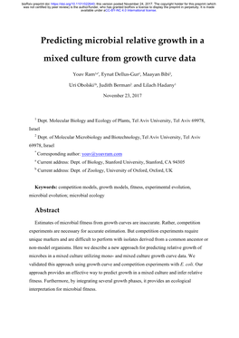 Predicting Microbial Relative Growth in a Mixed Culture From