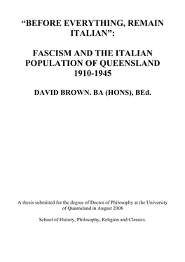 Fascism and the Italian Population of Queensland 1910-1945