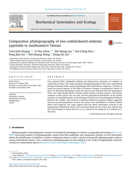 Comparative Phylogeography of Two Codistributed Endemic Cyprinids in Southeastern Taiwan