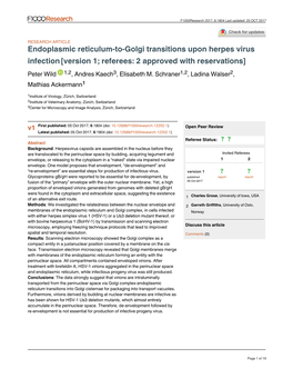 Endoplasmic Reticulum-To-Golgi Transitions Upon Herpes Virus Infection [Version 1; Referees: 2 Approved with Reservations] Peter Wild 1,2, Andres Kaech3, Elisabeth M