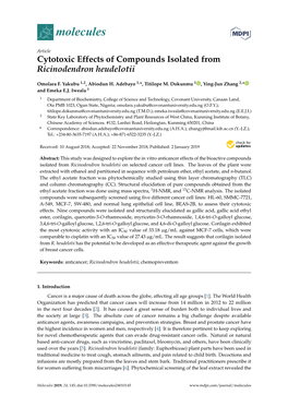 Cytotoxic Effects of Compounds Isolated from Ricinodendron Heudelotii