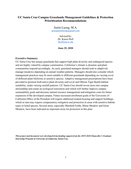 UC Santa Cruz Campus Grasslands Management Guidelines & Protection Prioritization Recommendations