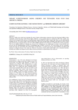 Original Research Urinary Schistosomiasis Among Children and Teenagers Near Oyan Dam, Abeokuta, Nigeria Sammy Olufemi Sam-Wobo,1