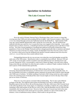 Speciation Via Isolation: the Lake Crescent Trout