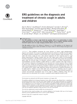 ERS Guidelines on the Diagnosis and Treatment of Chronic Cough in Adults and Children