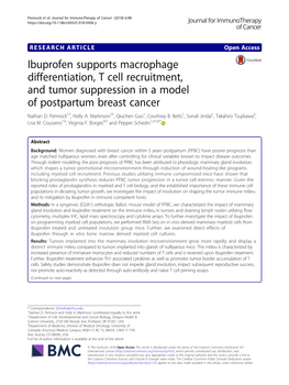 Ibuprofen Supports Macrophage Differentiation, T Cell Recruitment, and Tumor Suppression in a Model of Postpartum Breast Cancer Nathan D