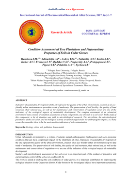 Research Article Condition Assessment of Tree Plantations and Phytosanitary Properties of Soils in Cedar Groves