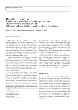 The SQL++ Unifying Semi-Structured Query Language, and an Expressiveness Benchmark of SQL-On-Hadoop, Nosql and Newsql Databases