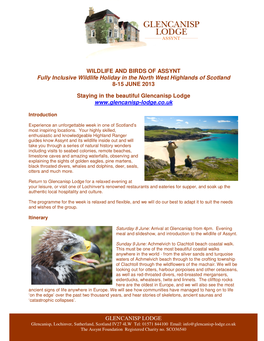 WILDLIFE and BIRDS of ASSYNT Fully Inclusive Wildlife Holiday in the North West Highlands of Scotland 8-15 JUNE 2013