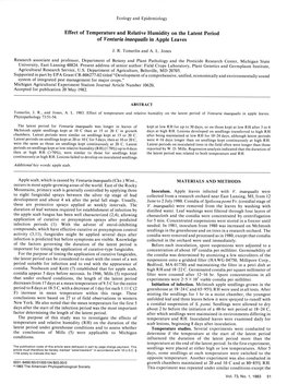 Effect of Temperature and Relative Humidity on the Latent Period of Venturia Inaequalis in Apple Leaves