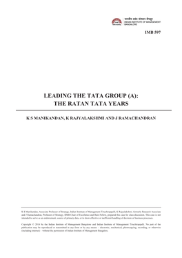 Leading the Tata Group (A): the Ratan Tata Years