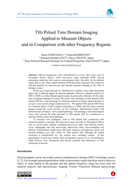 Thz Pulsed Time Domain Imaging Applied to Museum Objects and Its Comparison with Other Frequency Regions