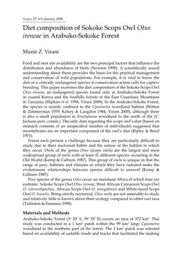 Diet Composition of Sokoke Scops Owl Otus Ireneae in Arabuko-Sokoke Forest