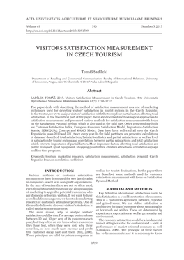 Visitors Satisfaction Measurement in Czech Tourism