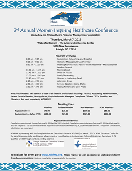 3Rd Annual Women Inspiring Healthcare Conference Hosted by the NC Healthcare Financial Management Association