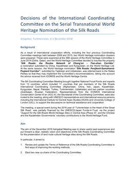 Decisions of the International Coordinating Committee on the Serial Transnational World Heritage Nomination of the Silk Roads