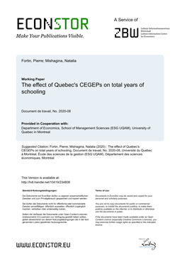 The Effect of Quebec's Cegeps on Total Years of Schooling