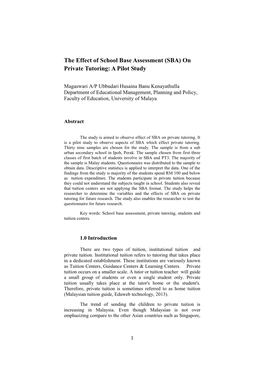 The Effect of School Base Assessment (SBA) on Private Tutoring: a Pilot Study
