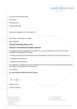 Eyecare Partners Limited (“Epl”)