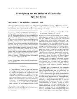 Haplodiploidy and the Evolution of Eusociality: Split Sex Ratios