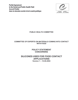 SILICONES USED for FOOD CONTACT APPLICATIONS Version 1 Œ 10.06.2004