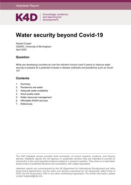 Water Security Beyond Covid-19