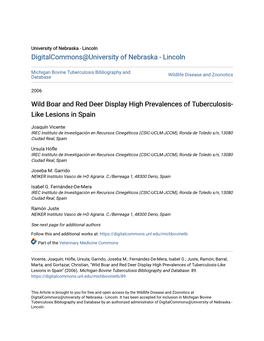 Wild Boar and Red Deer Display High Prevalences of Tuberculosis-Like Lesions in Spain