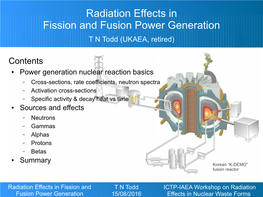 Radiation Effects in Fission and Fusion Power Generation T N Todd (UKAEA, Retired)