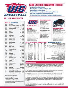 GAME #26 | UIC at EASTERN ILLINOIS 2012 SEARS Bracketbusters Saturday, Feb