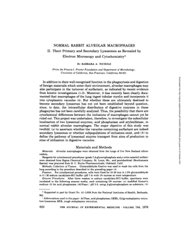 II. NORMAL RABBIT ALVEOLAR MACROPHAGES Their Primary And