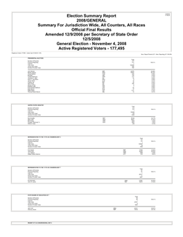 Election Summary Report 2008/GENERAL Summary For