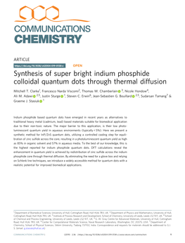Synthesis of Super Bright Indium Phosphide Colloidal Quantum Dots Through Thermal Diffusion