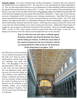 From Fr. Melvin: As We Have Endured Much Sacrifice and Patience, I Wanted to Take Some Special in My Spirited Series of My Sabbatical, 2017