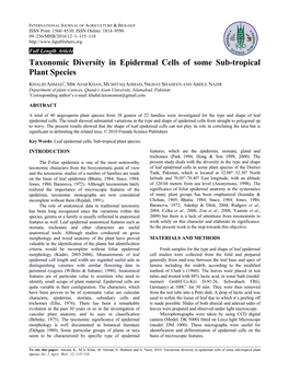 Taxonomic Diversity in Epidermal Cells of Some Sub-Tropical Plant Species