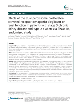 Activated Receptor-Α/Γ Agonist Aleglitazar on Renal Function In