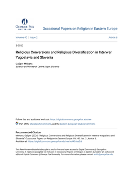 Religious Conversions and Religious Diversification in Interwar Yugoslavia and Slovenia