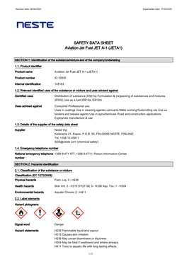 SAFETY DATA SHEET Aviation Jet Fuel JET A-1 (JETA1)