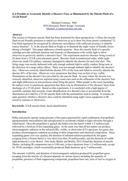Is It Possible to Accurately Identify a Shooter's Face As Illuminated by the Muzzle Flash of a 22 LR Pistol?